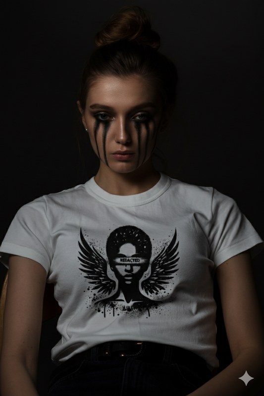"REDACTED" Angel Graphic T-Shirt | Urban Stencil Art Streetwear Tee