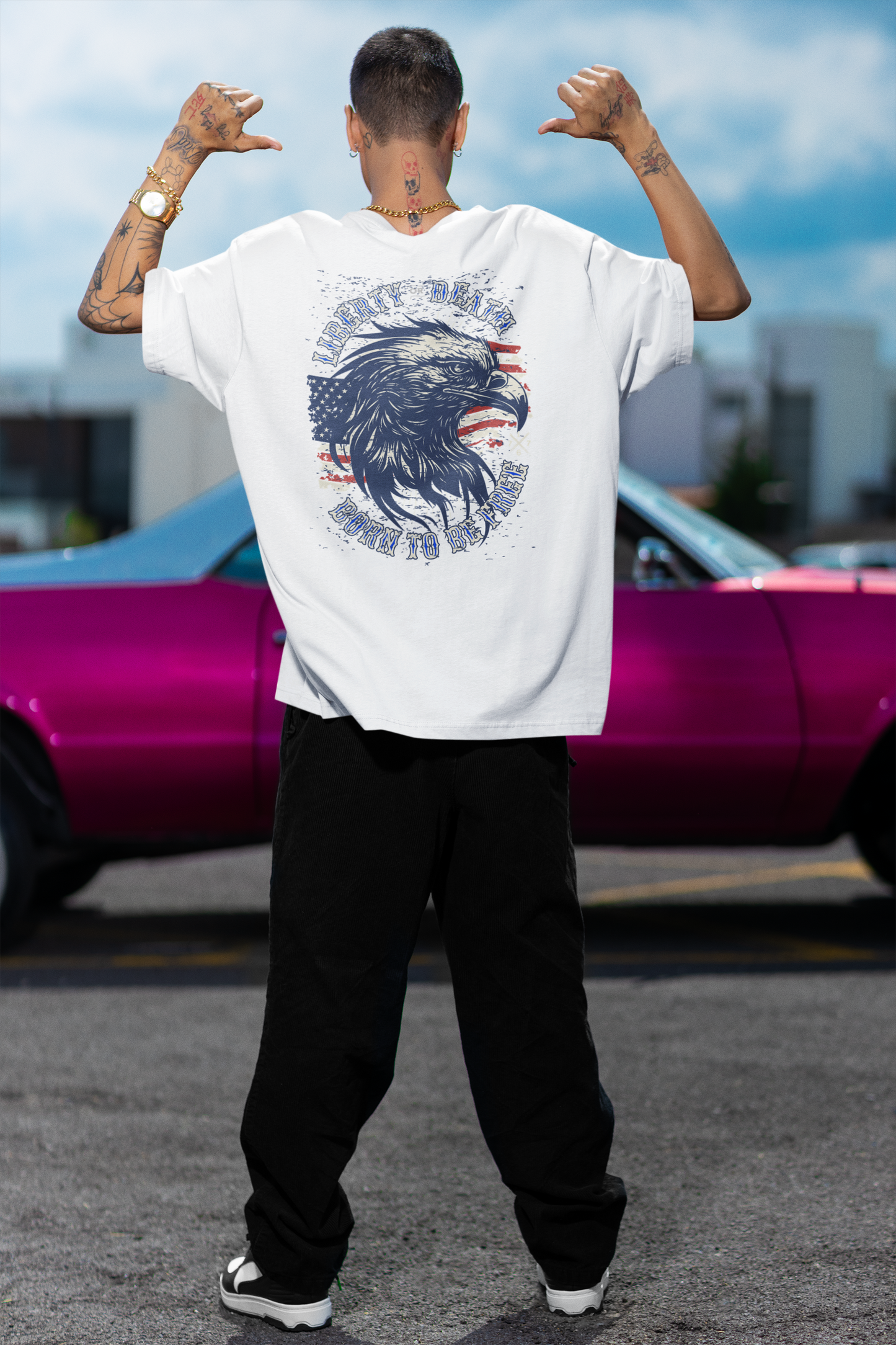 The Patriot Graphic Tee - "Born to Be Free" Grunge Eagle Edition