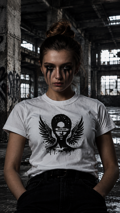 "REDACTED" Angel Graphic T-Shirt | Urban Stencil Art Streetwear Tee