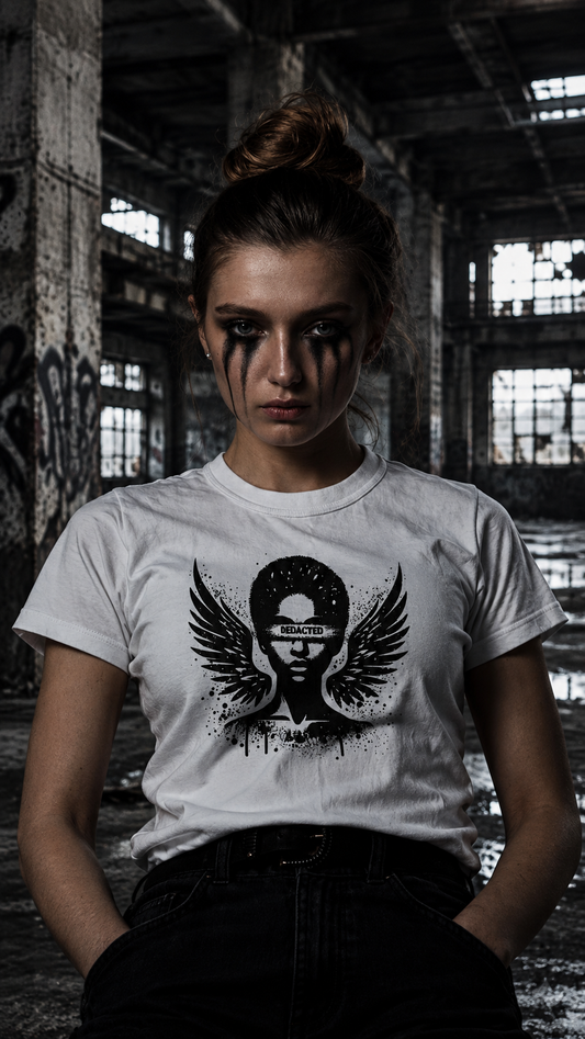 "REDACTED" Angel Graphic T-Shirt | Urban Stencil Art Streetwear Tee