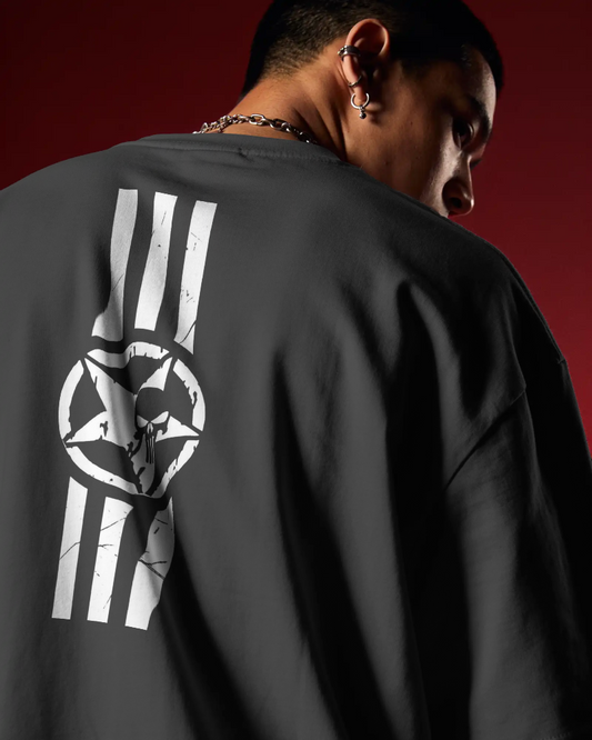 Tactical Star Skull Graphic T-Shirt – Heavyweight Oversized Streetwear Tee