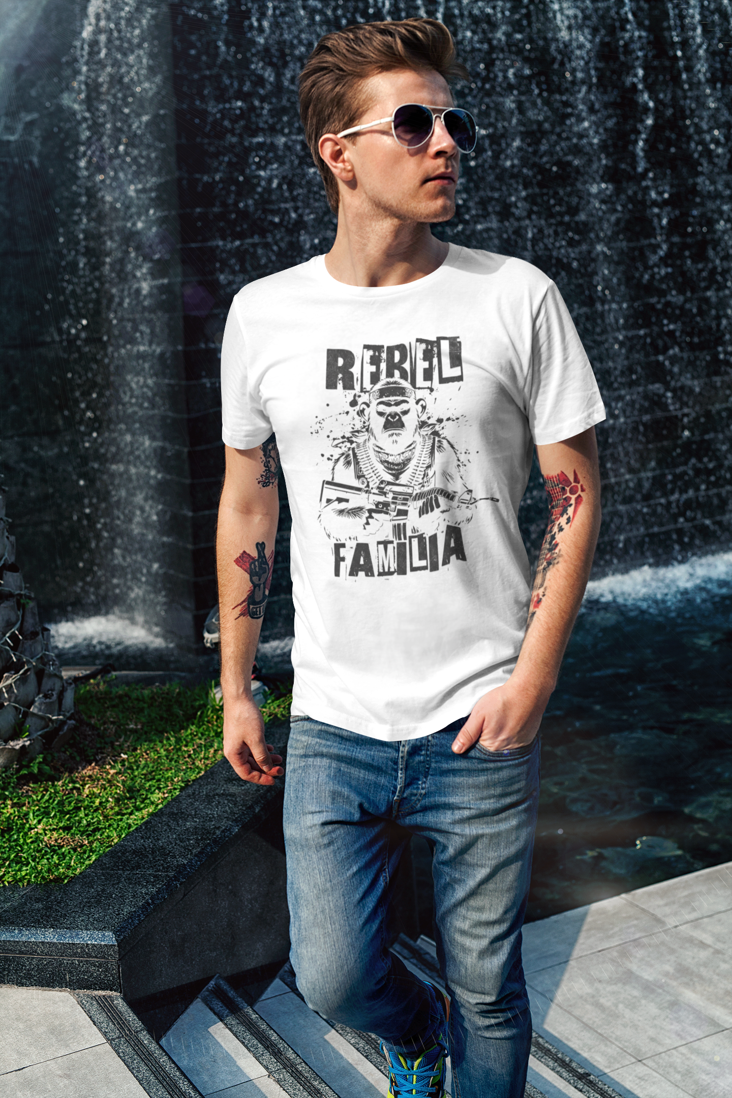 "REBEL FAMILIA" Gorilla Graphic T-Shirt | Urban Jungle Militant Streetwear