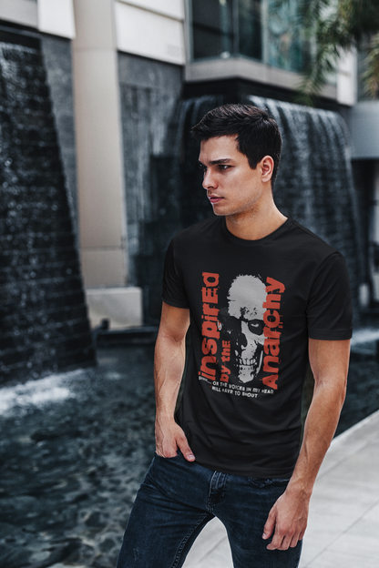 "INSPIRED BY ANARCHY" Graphic T-Shirt | Voices In My Head Skull Design Tee